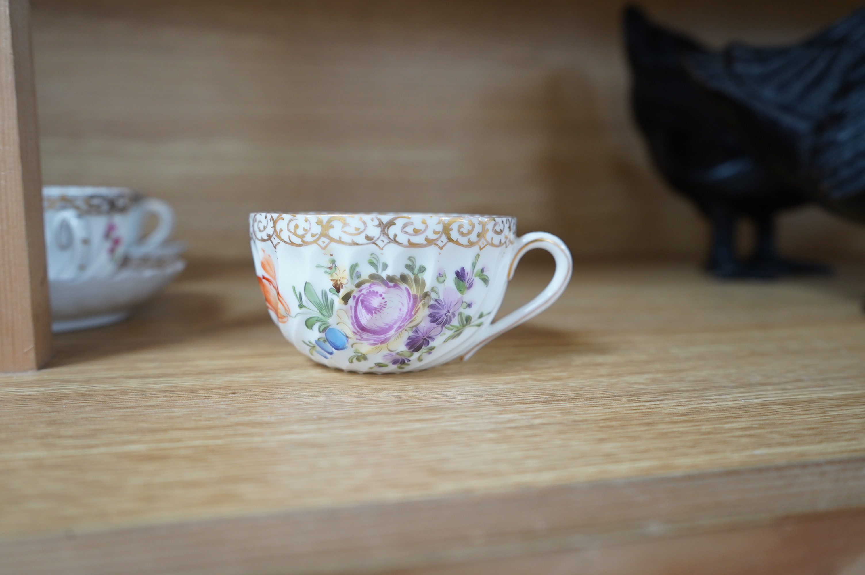 A Dresden floral decorated part tea set. Condition - fair